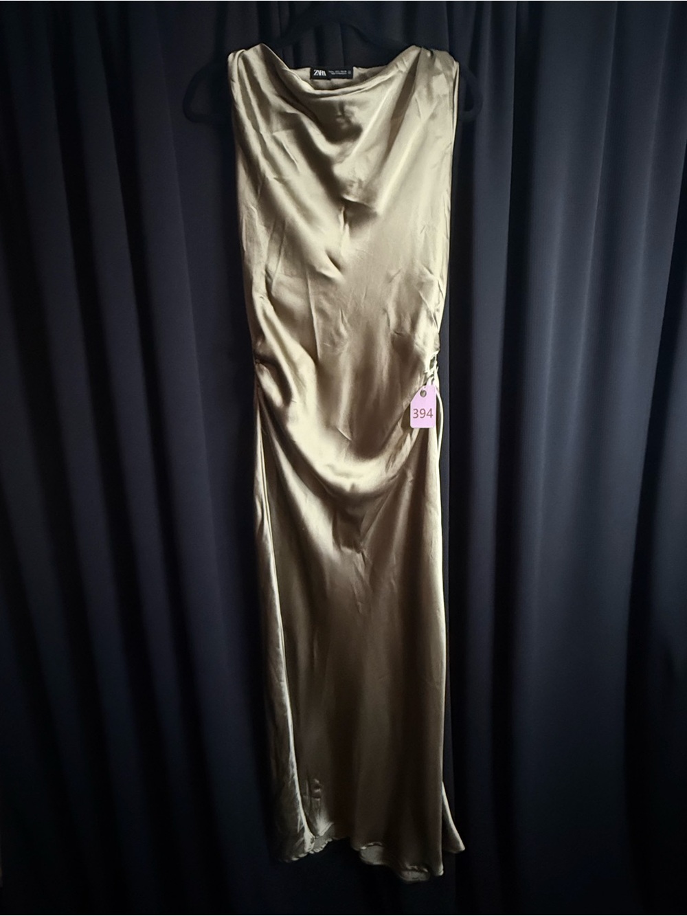 Zara Olive Green Satin Maxi Slip Dress